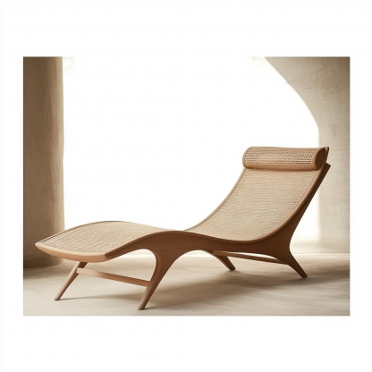 Wabi-sabi style solid wood rattan rocking chair, a modern and simple Japanese wabi-sabi style retro solid wood rattan rocking chair - Image 4