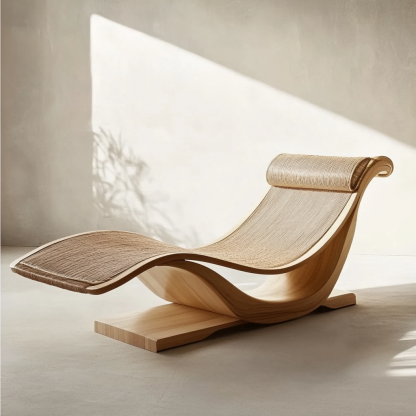 Wabi-sabi style solid wood rattan rocking chair, a modern and simple Japanese wabi-sabi style retro solid wood rattan rocking chair - Image 9
