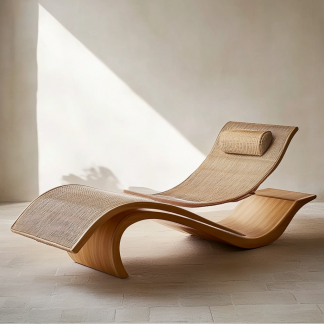 Wabi-sabi style solid wood rattan rocking chair, a modern and simple Japanese wabi-sabi style retro solid wood rattan rocking chair