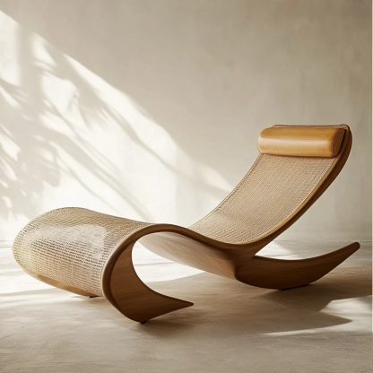 Wabi-sabi style solid wood rattan rocking chair, a modern and simple Japanese wabi-sabi style retro solid wood rattan rocking chair - Image 7