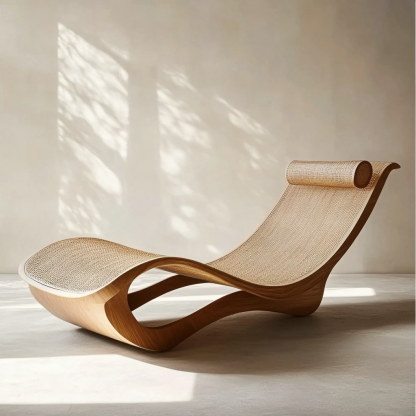 Wabi-sabi style solid wood rattan rocking chair, a modern and simple Japanese wabi-sabi style retro solid wood rattan rocking chair - Image 6