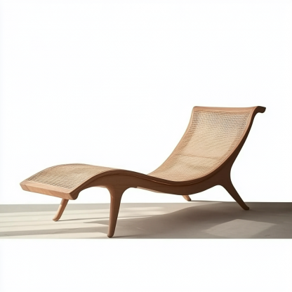 Wabi-sabi style solid wood rattan rocking chair, a modern and simple Japanese wabi-sabi style retro solid wood rattan rocking chair - Image 7