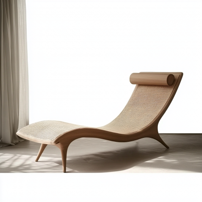 Wabi-sabi style solid wood rattan rocking chair, a modern and simple Japanese wabi-sabi style retro solid wood rattan rocking chair - Image 6