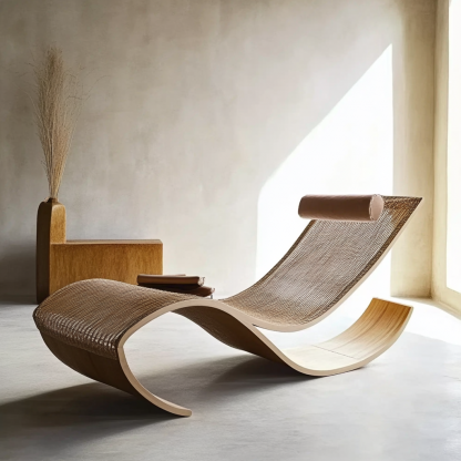 Wabi-sabi style solid wood rattan rocking chair, a modern and simple Japanese wabi-sabi style retro solid wood rattan rocking chair - Image 9