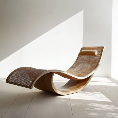 Wabi-sabi style solid wood rattan rocking chair, a modern and simple Japanese wabi-sabi style retro solid wood rattan rocking chair - Image 7