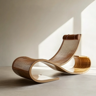 Wabi-sabi style solid wood rattan rocking chair, a modern and simple Japanese wabi-sabi style retro solid wood rattan rocking chair