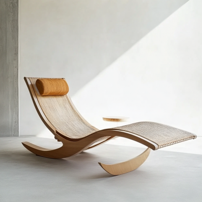 Wabi-sabi style solid wood rattan rocking chair, a modern and simple Japanese wabi-sabi style retro solid wood rattan rocking chair - Image 6