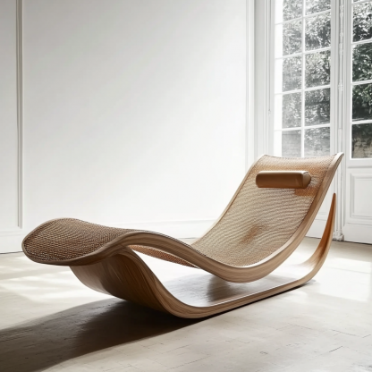 Wabi-sabi style solid wood rattan rocking chair, a modern and simple Japanese wabi-sabi style retro solid wood rattan rocking chair - Image 8