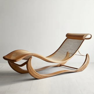 Wabi-sabi style solid wood rattan rocking chair, a modern and simple Japanese wabi-sabi style retro solid wood rattan rocking chair