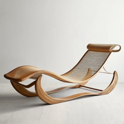 Wabi-sabi style solid wood rattan rocking chair, a modern and simple Japanese wabi-sabi style retro solid wood rattan rocking chair
