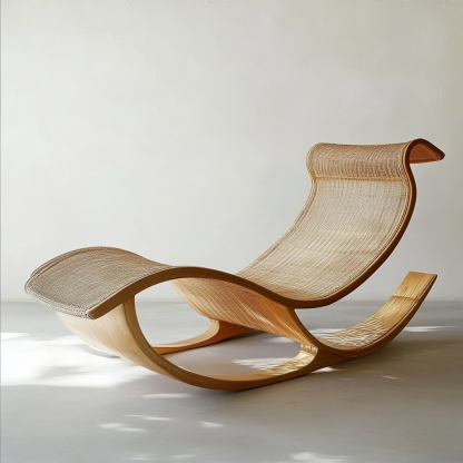 Wabi-sabi style solid wood rattan rocking chair, a modern and simple Japanese wabi-sabi style retro solid wood rattan rocking chair - Image 5