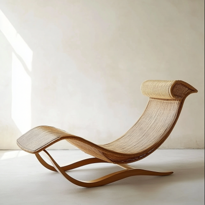 Wabi-sabi style solid wood rattan rocking chair, a modern and simple Japanese wabi-sabi style retro solid wood rattan rocking chair - Image 4