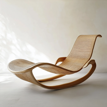 Wabi-sabi style solid wood rattan rocking chair, a modern and simple Japanese wabi-sabi style retro solid wood rattan rocking chair - Image 3