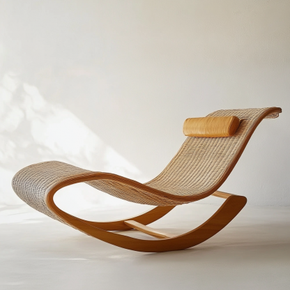 Wabi-sabi style solid wood rattan rocking chair, a modern and simple Japanese wabi-sabi style retro solid wood rattan rocking chair - Image 2