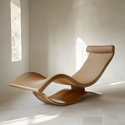 Wabi-sabi style solid wood rattan rocking chair, a modern and simple Japanese wabi-sabi style retro solid wood rattan rocking chair - Image 8