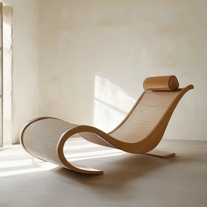 Wabi-sabi style solid wood rattan rocking chair, a modern and simple Japanese wabi-sabi style retro solid wood rattan rocking chair - Image 9