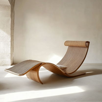 Wabi-sabi style solid wood rattan rocking chair, a modern and simple Japanese wabi-sabi style retro solid wood rattan rocking chair - Image 7