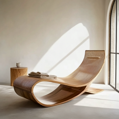 Wabi-sabi style solid wood rattan rocking chair, a modern and simple Japanese wabi-sabi style retro solid wood rattan rocking chair - Image 8