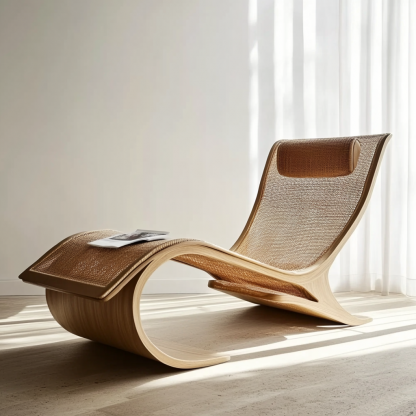 Wabi-sabi style solid wood rattan rocking chair, a modern and simple Japanese wabi-sabi style retro solid wood rattan rocking chair - Image 7