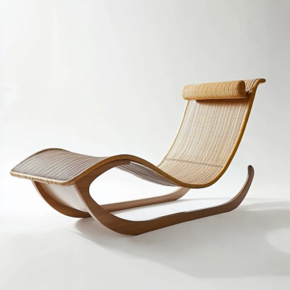 Wabi-sabi style solid wood rattan rocking chair, a modern and simple Japanese wabi-sabi style retro solid wood rattan rocking chair - Image 6