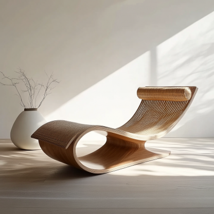 Wabi-sabi style solid wood rattan rocking chair, a modern and simple Japanese wabi-sabi style retro solid wood rattan rocking chair - Image 7