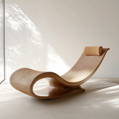 Wabi-sabi style solid wood rattan rocking chair, a modern and simple Japanese wabi-sabi style retro solid wood rattan rocking chair - Image 6