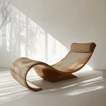 Wabi-sabi style solid wood rattan rocking chair, a modern and simple Japanese wabi-sabi style retro solid wood rattan rocking chair - Image 5