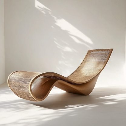 Wabi-sabi style solid wood rattan rocking chair, a modern and simple Japanese wabi-sabi style retro solid wood rattan rocking chair - Image 5