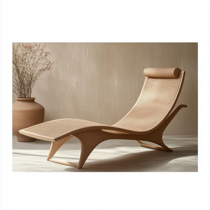 Wabi-sabi style solid wood rattan rocking chair, a modern and simple Japanese wabi-sabi style retro solid wood rattan rocking chair - Image 9