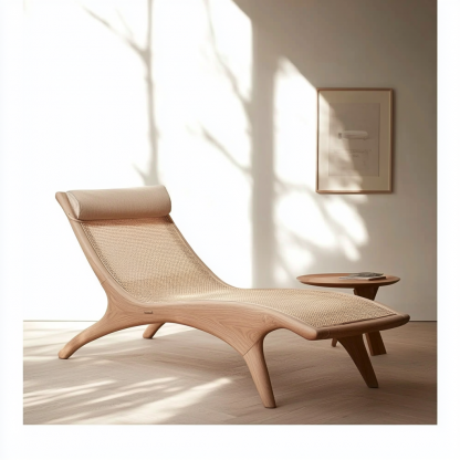 Wabi-sabi style solid wood rattan rocking chair, a modern and simple Japanese wabi-sabi style retro solid wood rattan rocking chair - Image 8