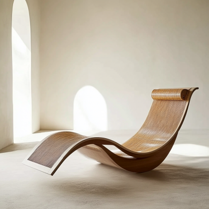 Wabi-sabi style solid wood rattan rocking chair, a modern and simple Japanese wabi-sabi style retro solid wood rattan rocking chair - Image 8