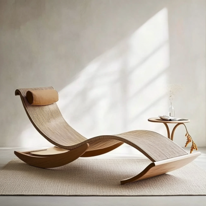 Wabi-sabi style solid wood rattan rocking chair, a modern and simple Japanese wabi-sabi style retro solid wood rattan rocking chair - Image 9