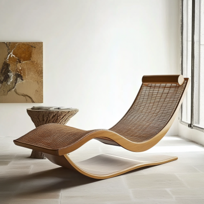 Wabi-sabi style solid wood rattan rocking chair, a modern and simple Japanese wabi-sabi style retro solid wood rattan rocking chair - Image 8