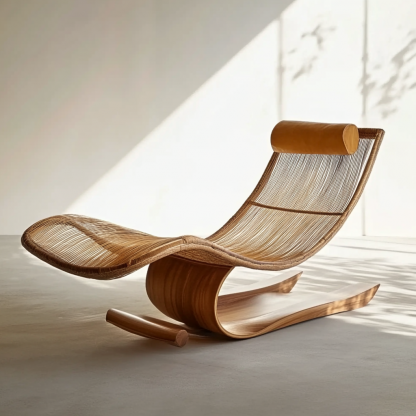 Wabi-sabi style solid wood rattan rocking chair, a modern and simple Japanese wabi-sabi style retro solid wood rattan rocking chair - Image 9