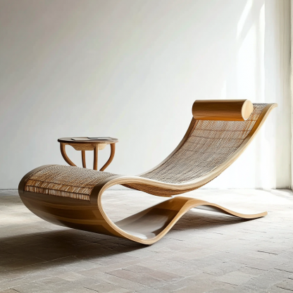 Wabi-sabi style solid wood rattan rocking chair, a modern and simple Japanese wabi-sabi style retro solid wood rattan rocking chair - Image 9