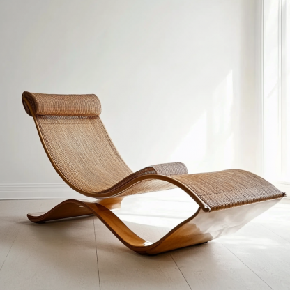 Wabi-sabi style solid wood rattan rocking chair, a modern and simple Japanese wabi-sabi style retro solid wood rattan rocking chair - Image 8