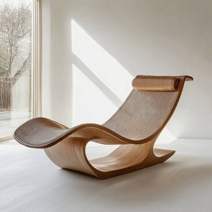 Wabi-sabi style solid wood rattan rocking chair, a modern and simple Japanese wabi-sabi style retro solid wood rattan rocking chair - Image 5