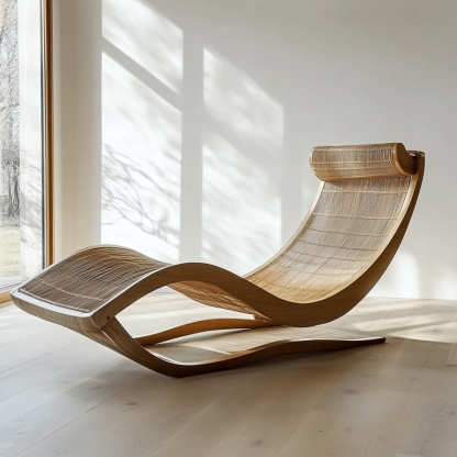 Wabi-sabi style solid wood rattan rocking chair, a modern and simple Japanese wabi-sabi style retro solid wood rattan rocking chair - Image 4