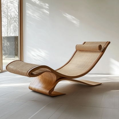 Wabi-sabi style solid wood rattan rocking chair, a modern and simple Japanese wabi-sabi style retro solid wood rattan rocking chair - Image 3
