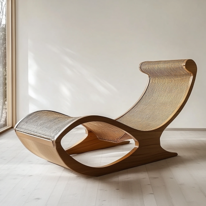 Wabi-sabi style solid wood rattan rocking chair, a modern and simple Japanese wabi-sabi style retro solid wood rattan rocking chair - Image 2