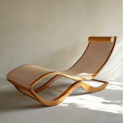 Wabi-sabi style solid wood rattan rocking chair, a modern and simple Japanese wabi-sabi style retro solid wood rattan rocking chair - Image 9