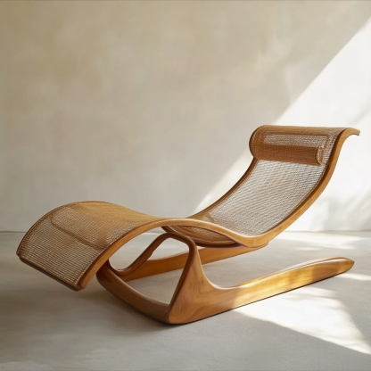 Wabi-sabi style solid wood rattan rocking chair, a modern and simple Japanese wabi-sabi style retro solid wood rattan rocking chair - Image 8