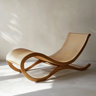 Wabi-sabi style solid wood rattan rocking chair, a modern and simple Japanese wabi-sabi style retro solid wood rattan rocking chair