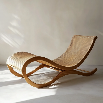 Wabi-sabi style solid wood rattan rocking chair, a modern and simple Japanese wabi-sabi style retro solid wood rattan rocking chair