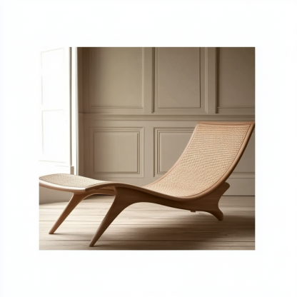 Wabi-sabi style solid wood rattan rocking chair, a modern and simple Japanese wabi-sabi style retro solid wood rattan rocking chair - Image 6