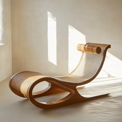 Wabi-sabi style solid wood rattan rocking chair, a modern and simple Japanese wabi-sabi style retro solid wood rattan rocking chair - Image 8