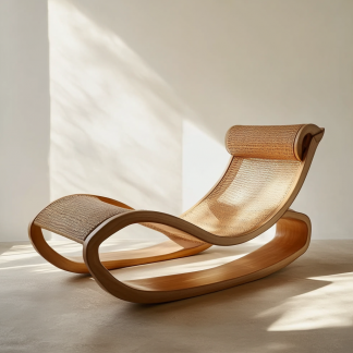 Outdoor hotel rattan rocking chairs, Japanese modern minimalist wabi-sabi style, and retro solid wood swimming pool