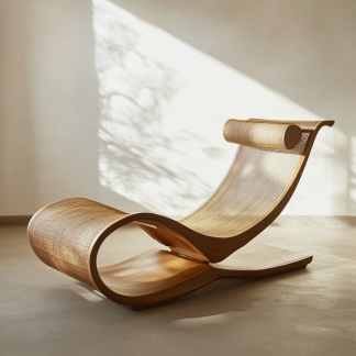 Wabi-sabi style solid wood rattan rocking chair, a modern and simple Japanese wabi-sabi style retro solid wood rattan rocking chair