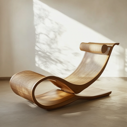 Wabi-sabi style solid wood rattan rocking chair, a modern and simple Japanese wabi-sabi style retro solid wood rattan rocking chair