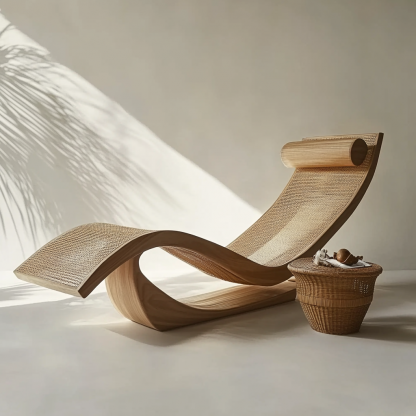 Wabi-sabi style solid wood rattan rocking chair, a modern and simple Japanese wabi-sabi style retro solid wood rattan rocking chair - Image 2